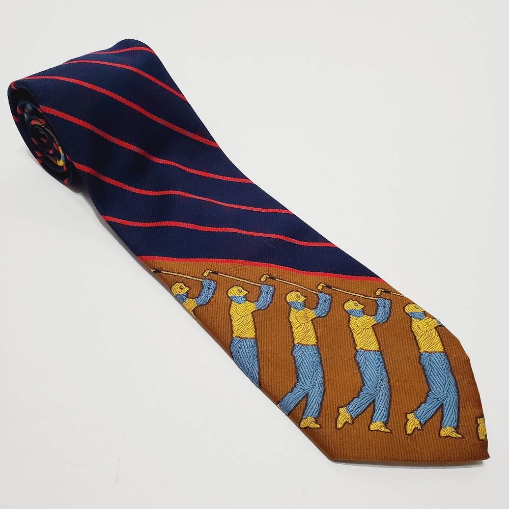 Multicolor Golf Theme Men's Designer Neck Tie Jacquard Textured Fabric Vintage
